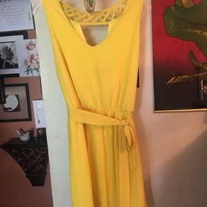 BCX pretty yellow solid sheer lined  mini dress